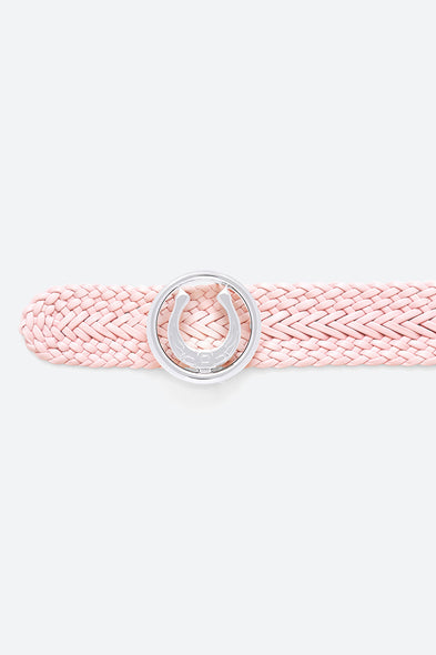 Women's Lucky Belt in Peony Pink, Polished Silver Horseshoe Buckle