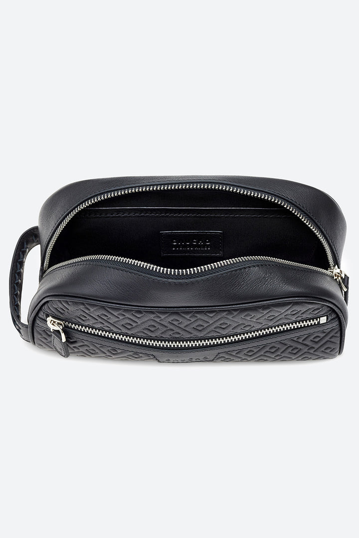 Embossed Leather Travel Case in Black