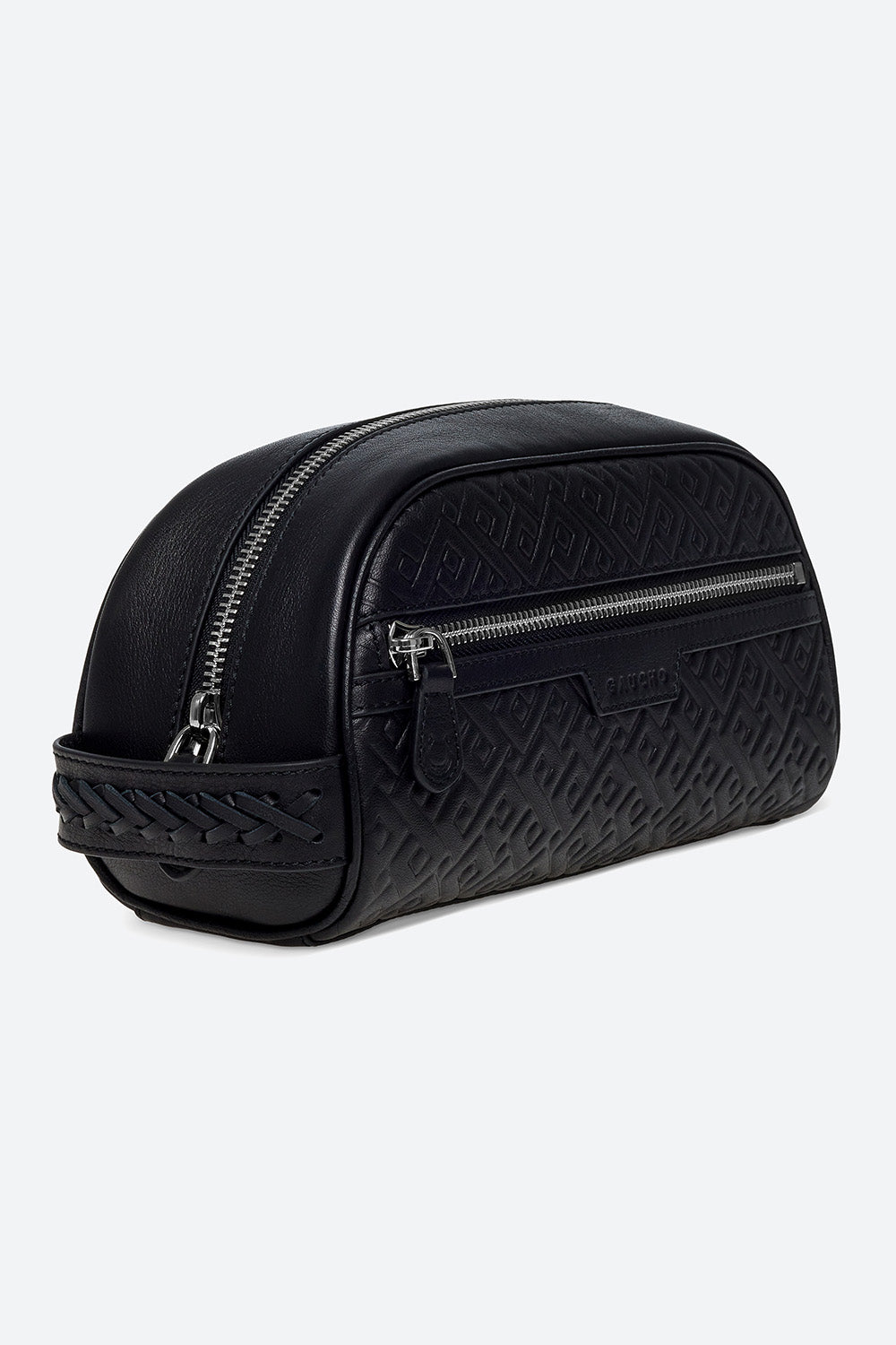 Embossed Leather Travel Case in Black