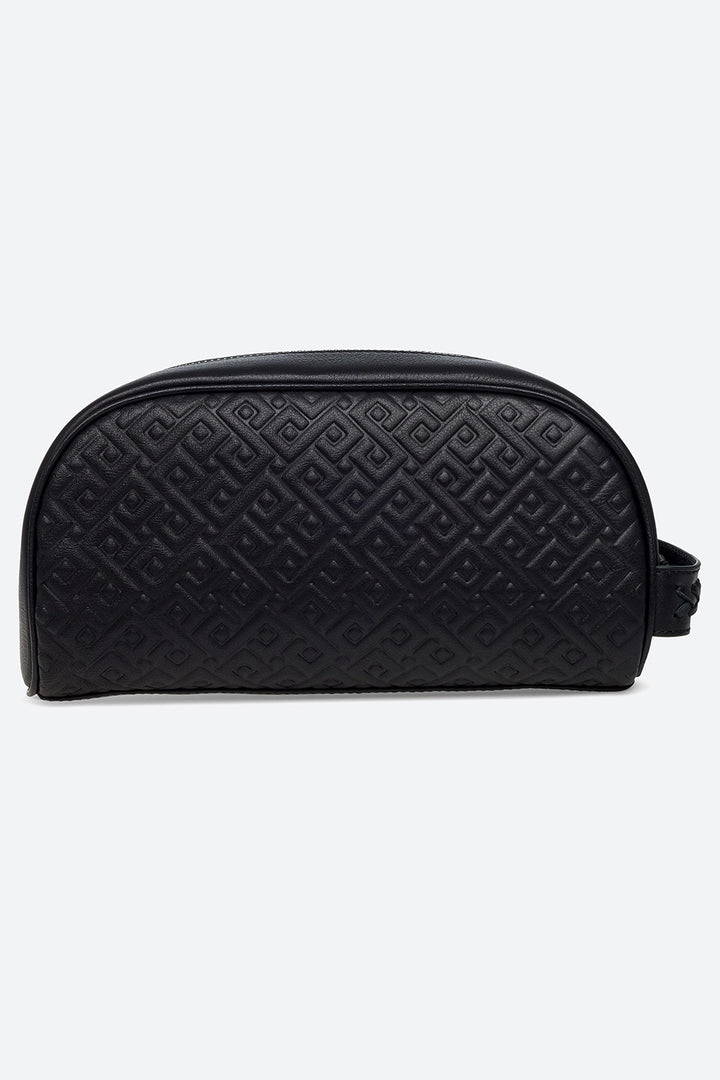 Embossed Leather Travel Case in Black
