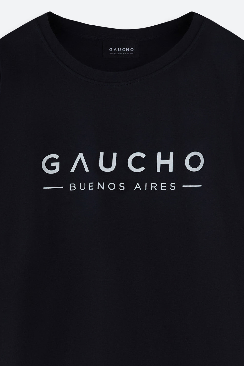 Black t-shirt with 'Gaucho Buenos Aires' text on a white background