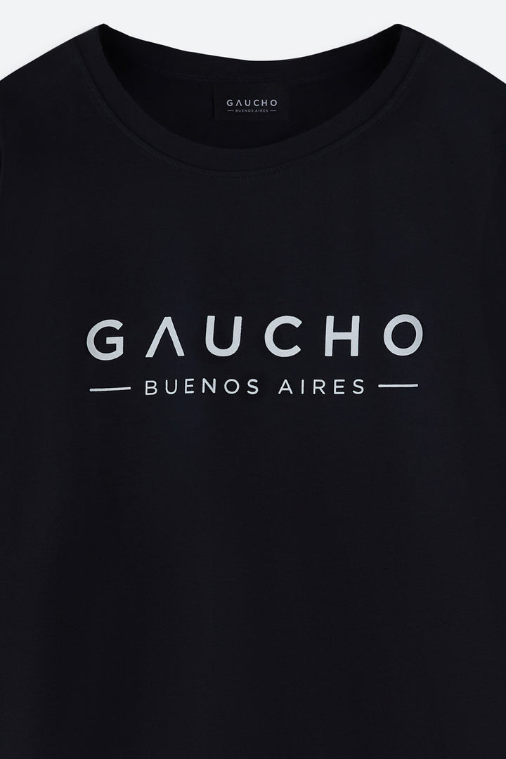 Black t-shirt with 'Gaucho Buenos Aires' text on a white background