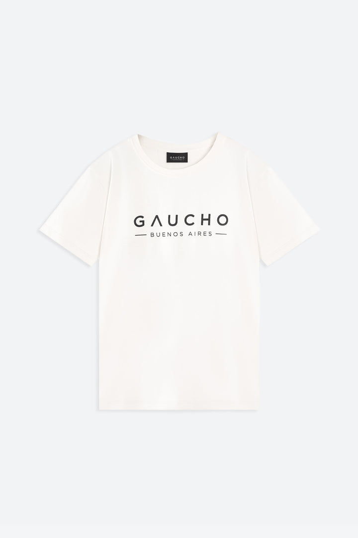 White t-shirt with 'Gaucho Buenos Aires' text on a white background