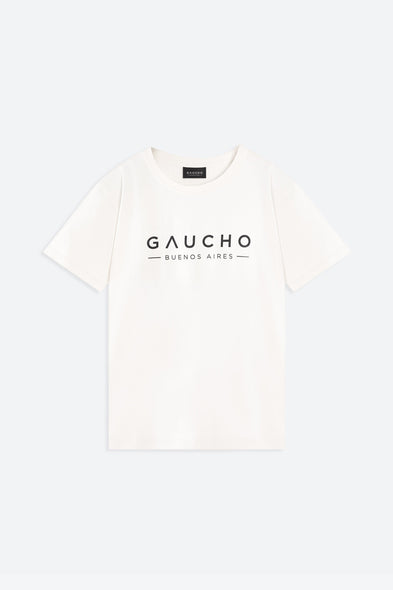 White t-shirt with 'Gaucho Buenos Aires' text on a white background