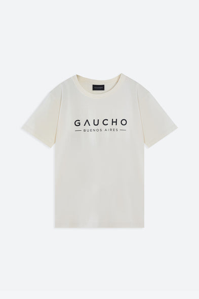 White t-shirt with 'Gaucho Buenos Aires' text on a white background