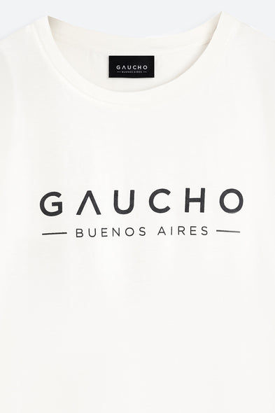 White t-shirt with 'Gaucho Buenos Aires' logo on a white background