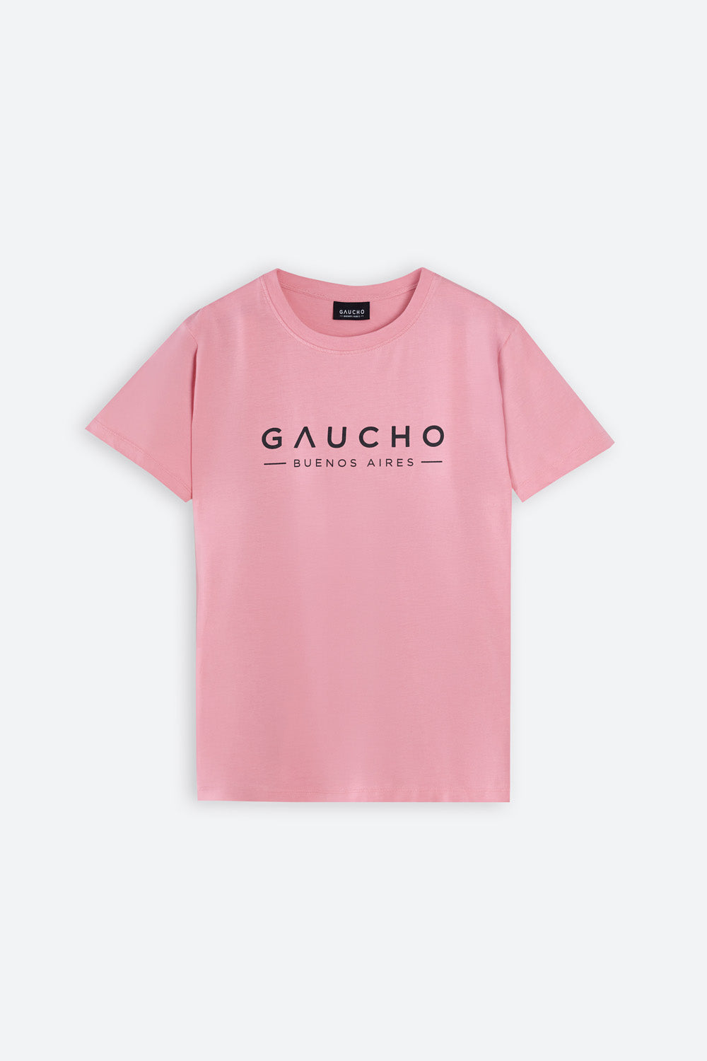 Pink t-shirt with 'Gaucho' text on a white background