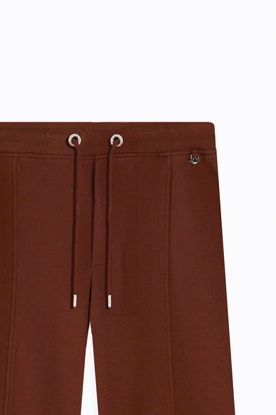 Brown sweatpants with drawstring on a white background