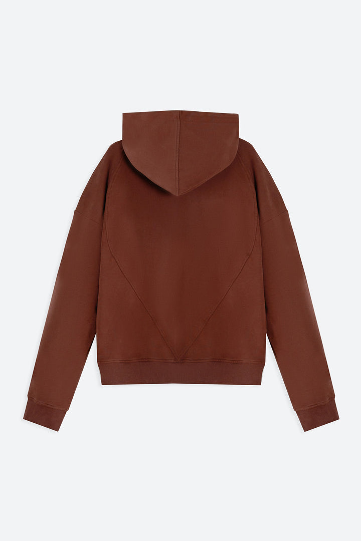 Brown hoodie on a light gray background