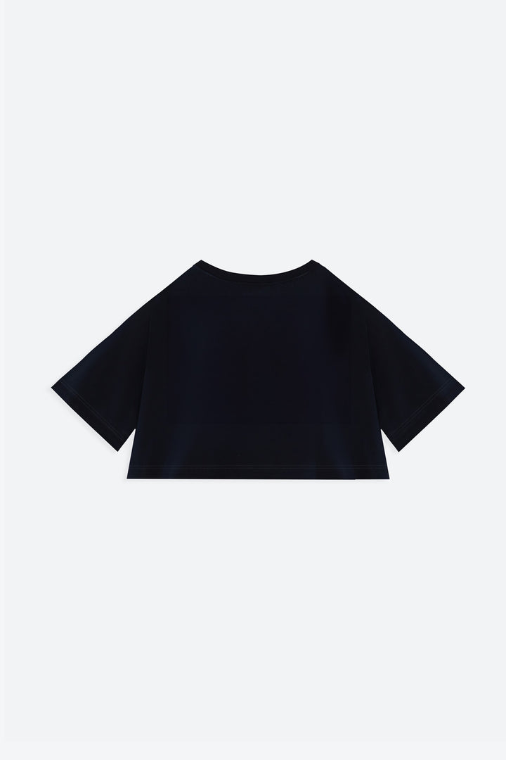 Black t-shirt on a light gray background