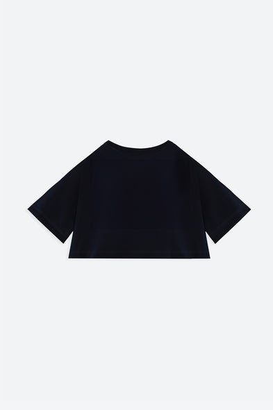 Black t-shirt on a light gray background
