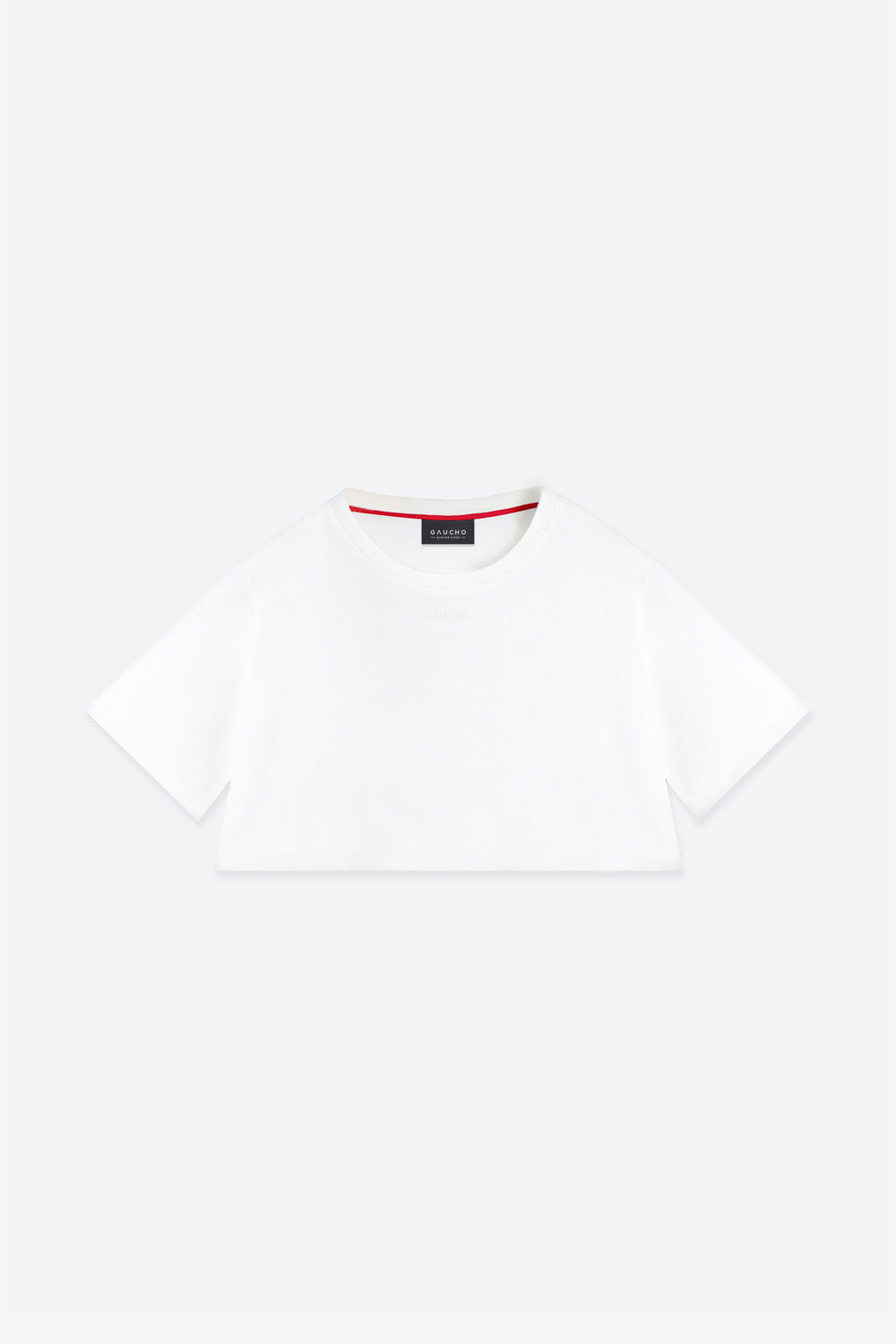 White shirt with red lining on a white background