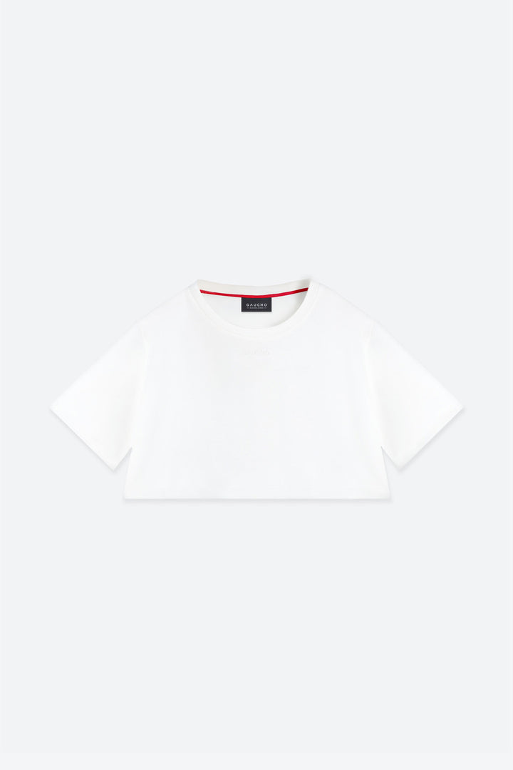 White shirt with red lining on a white background