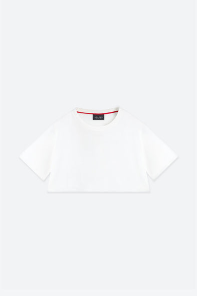 White shirt with red lining on a white background