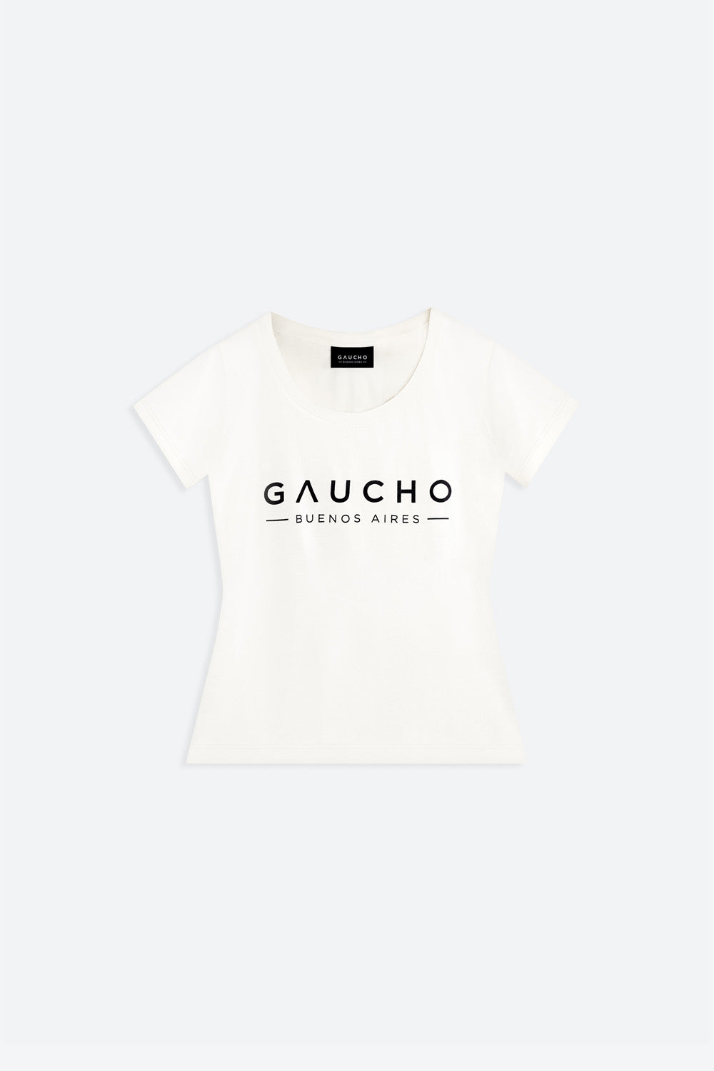 White sleeveless top with 'Gaucho Buenos Aires' logo on a white background