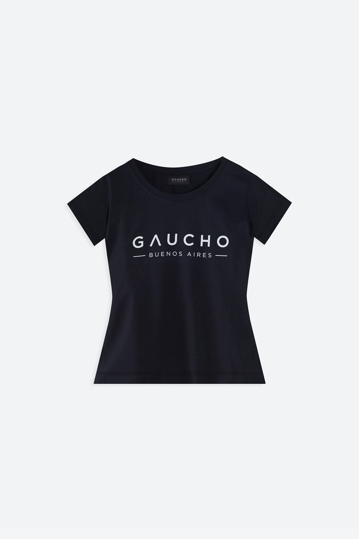 Black t-shirt with 'Gaucho Buenos Aires' text on a white background