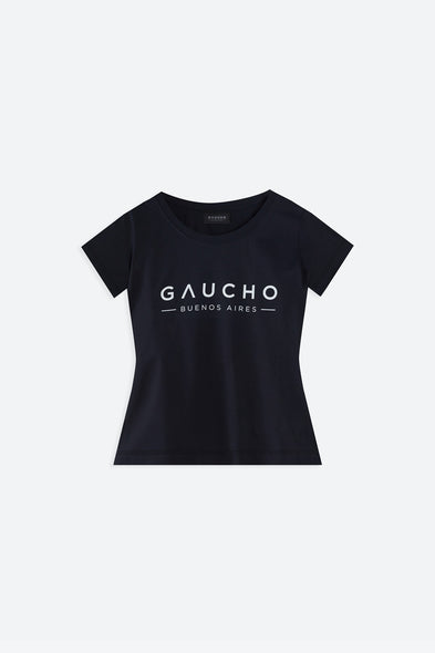 Black t-shirt with 'Gaucho Buenos Aires' text on a white background