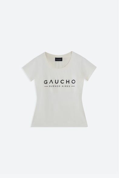 White t-shirt with 'Gaucho Buenos Aires' text on a white background
