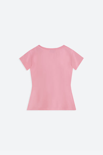 Pink t-shirt on a light gray background