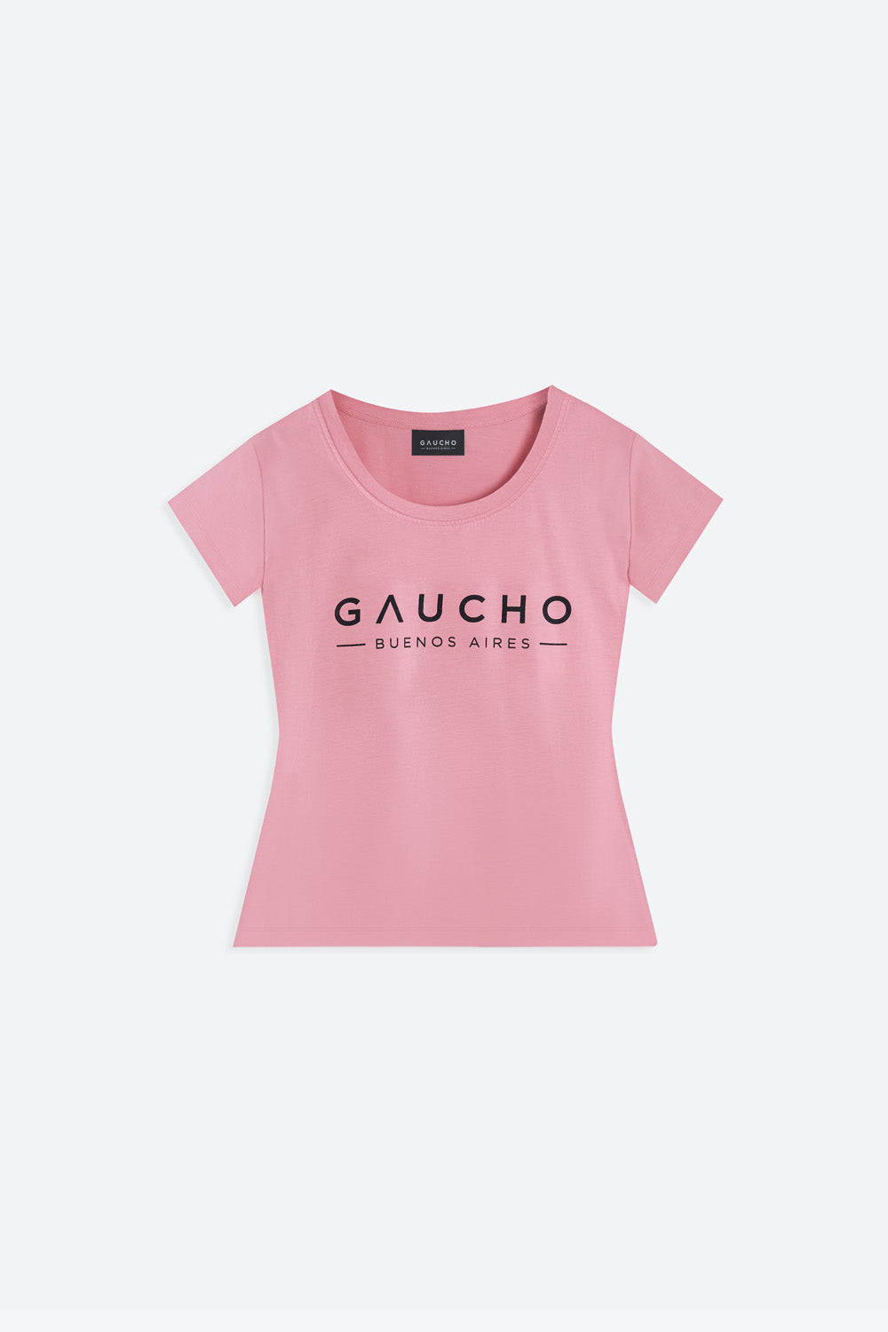 Pink t-shirt with 'Gaucho Buenos Aires' text on a white background