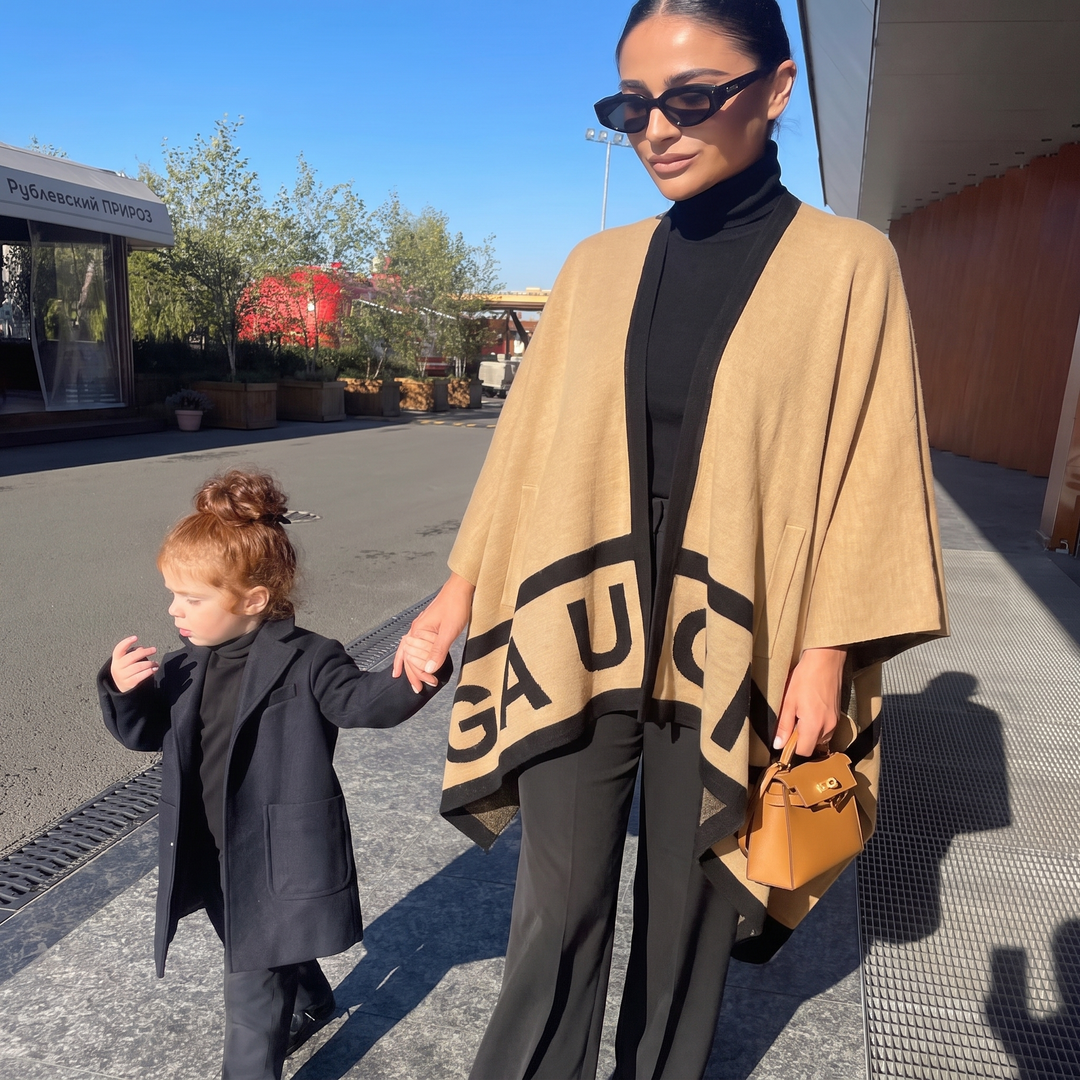 Gaucho Ruana in Camel and Black