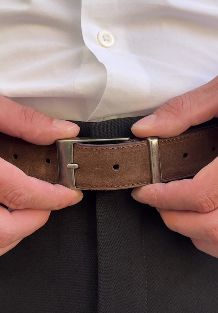Augusto Heartbeat Suede Belt in Coffee Bean Brown