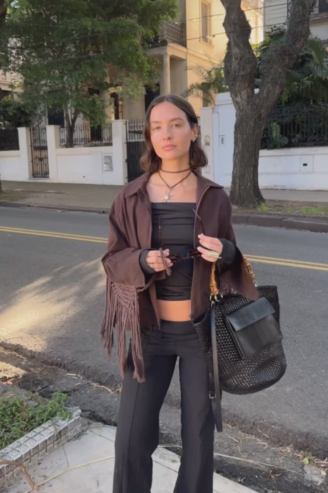 Maria Woven Leather Basket Bag in Black