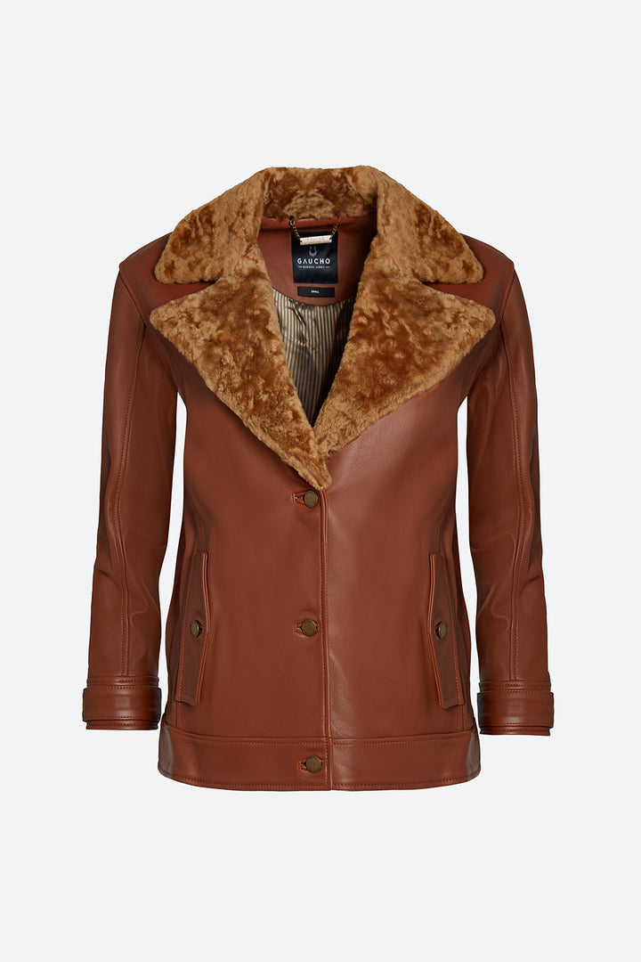 Lavalle Shearling Collar Jacket in Cognac