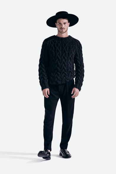 Tucuman Handmade Cotton Cable Sweater in Black