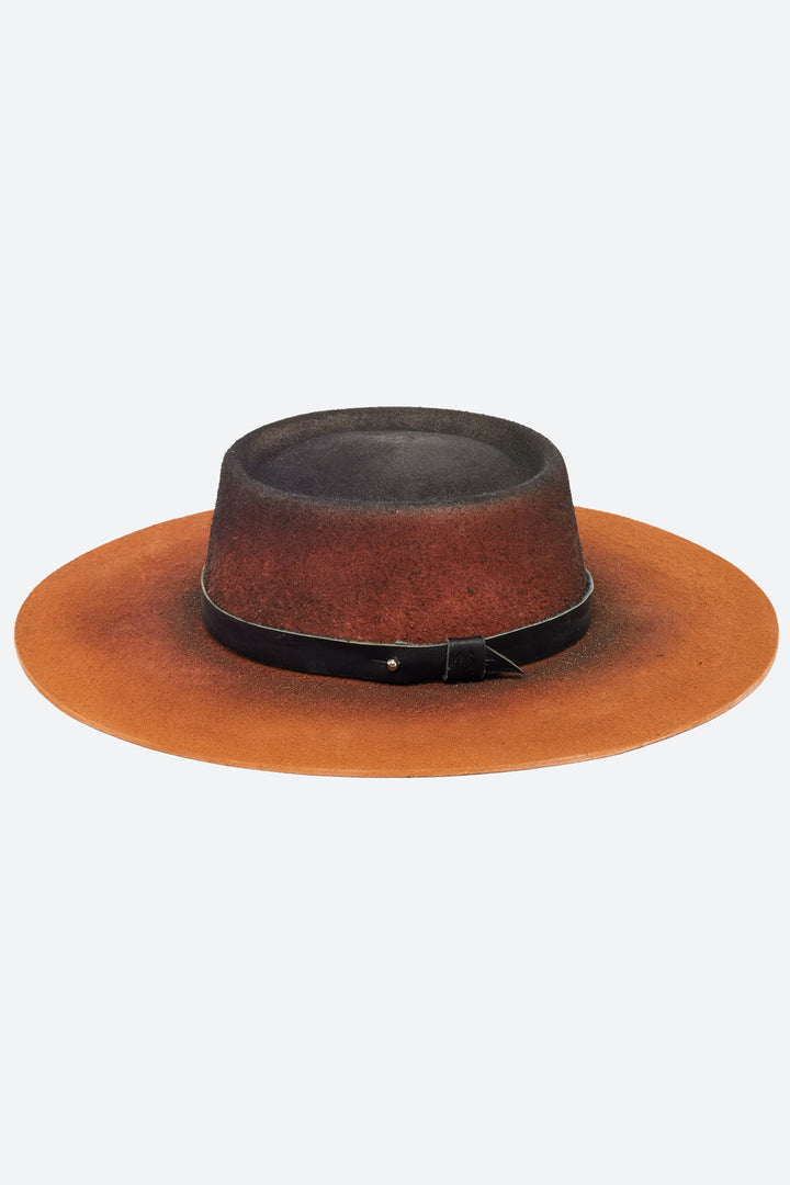 Art Basel Inspired Quintana Hat in Chocolate. Product debut during Art Basel. This unique one-of-a-kind piece was created in collaboration with artist Michael Shellis.