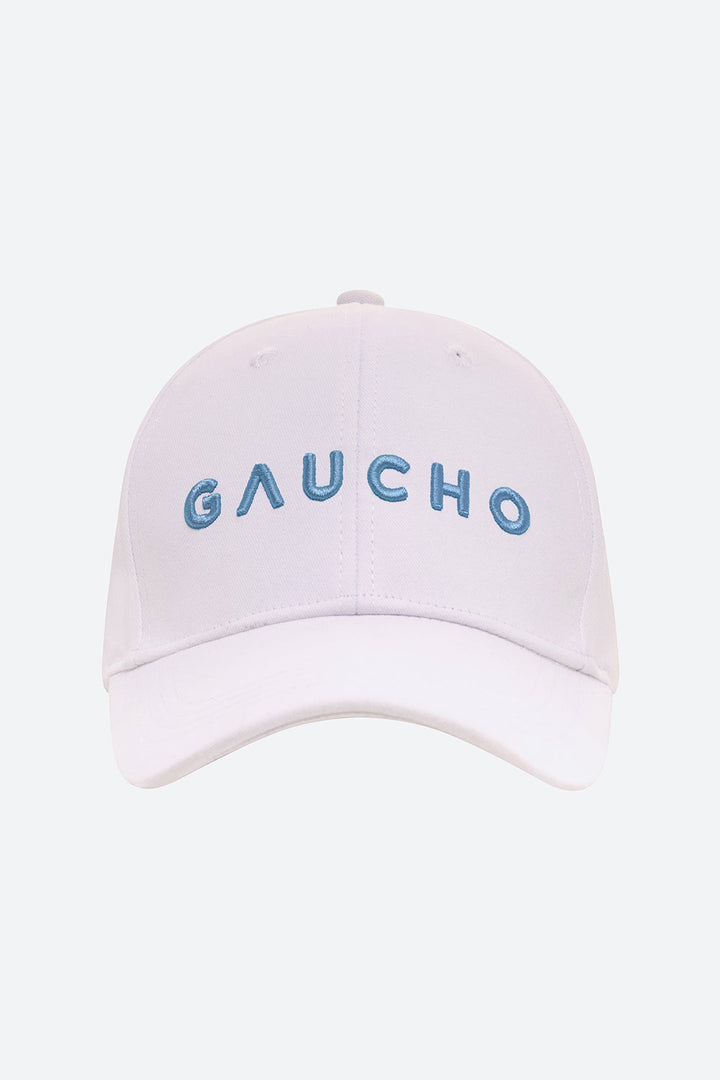 Iconic Gaucho Cap in White with Light Blue Embroidery