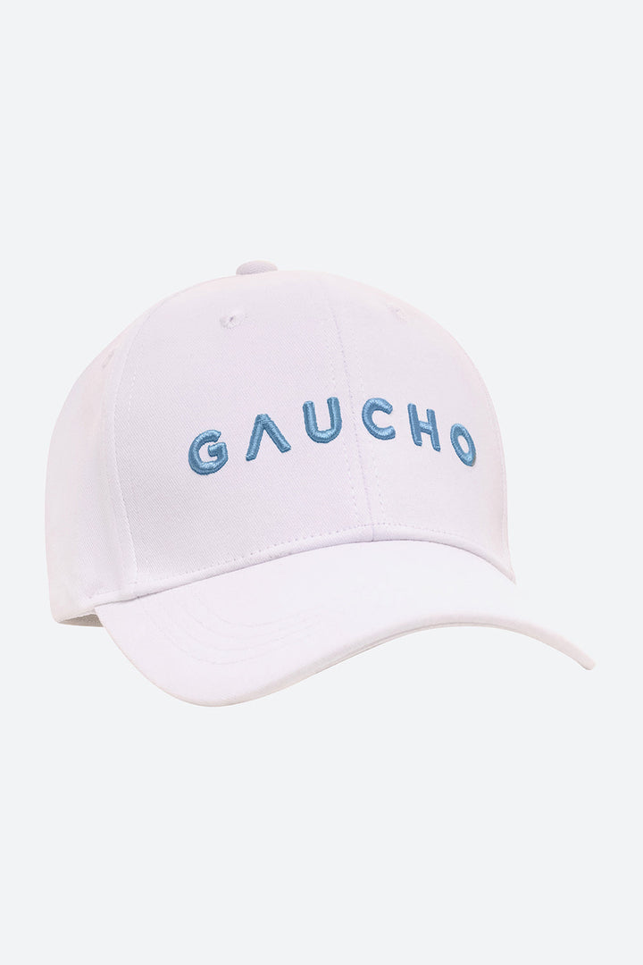 Iconic Gaucho Cap in White with Light Blue Embroidery