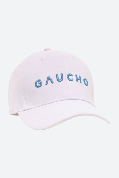 Iconic Gaucho Cap in White with Light Blue Embroidery