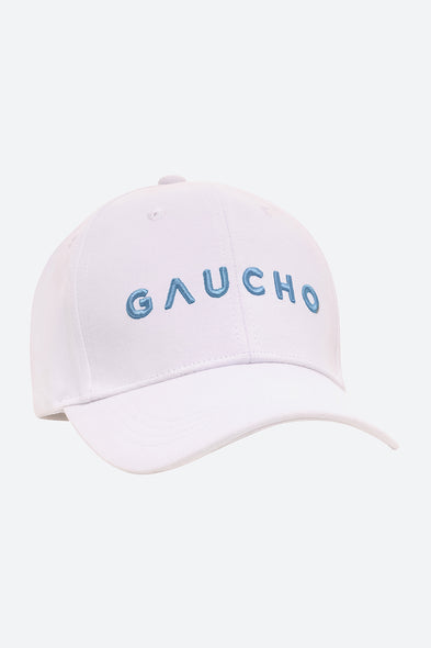 Iconic Gaucho Cap in White with Light Blue Embroidery