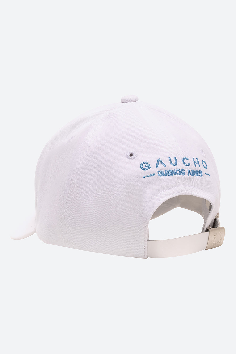 Iconic Gaucho Cap in White with Light Blue Embroidery