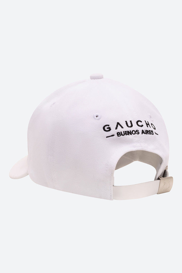 Iconic Gaucho Cap in White with Black Embroidery