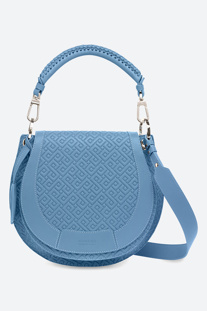 The Lucky Bag, Embossed Leather Saddle Bag in Sky Blue – Gaucho