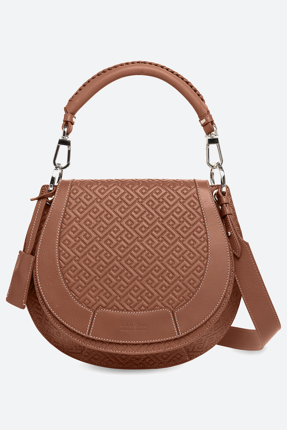 The Lucky Bag, Embossed Leather Saddle Bag in Cognac