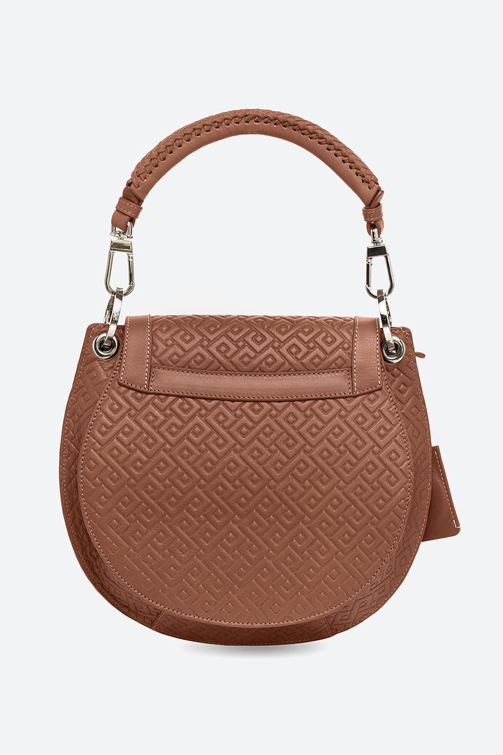 The Lucky Bag, Embossed Leather Saddle Bag in Cognac