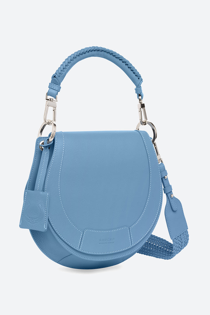 The Lucky Bag, Leather Saddle Bag in Sky Blue