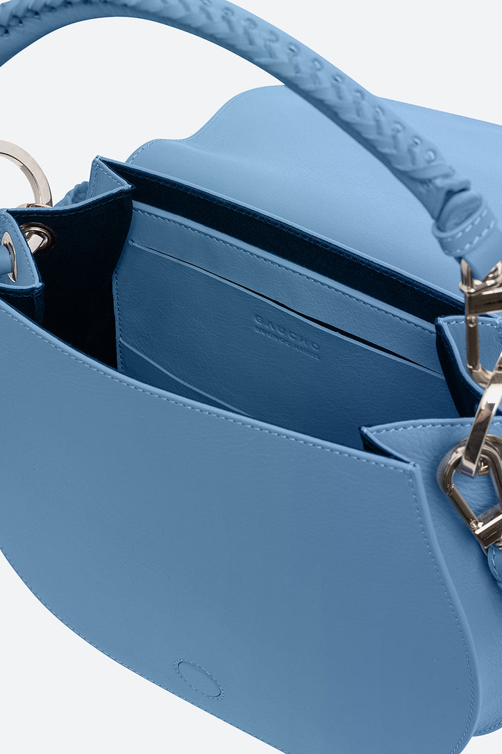 The Lucky Bag, Leather Saddle Bag in Sky Blue