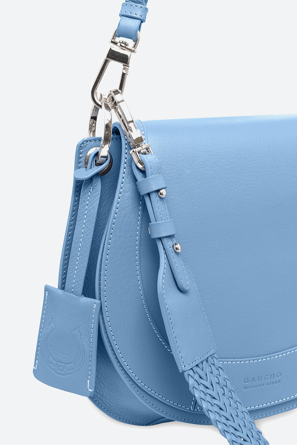 The Lucky Bag, Leather Saddle Bag in Sky Blue
