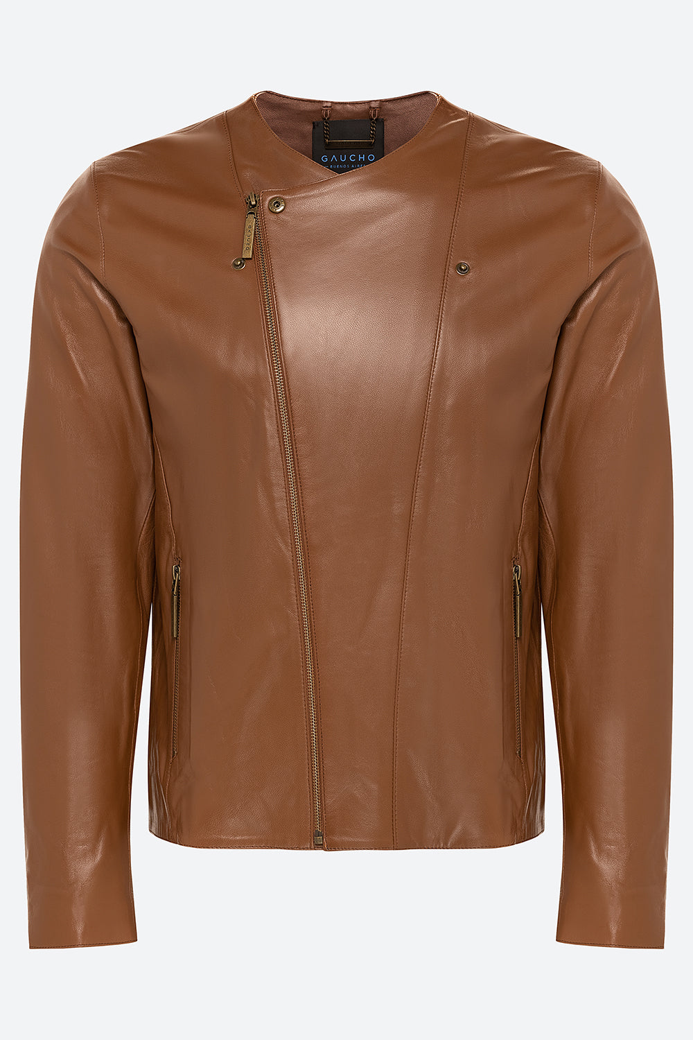 Flavio Leather Biker Jacket in Brown