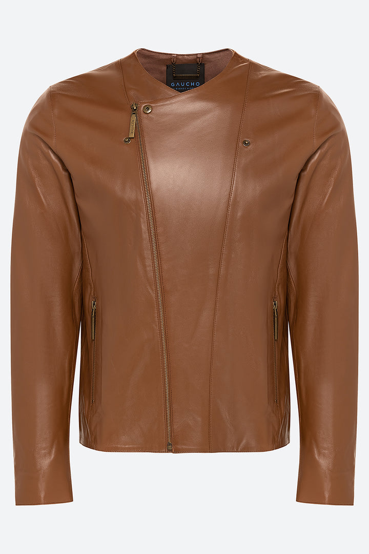 Flavio Leather Biker Jacket in Brown