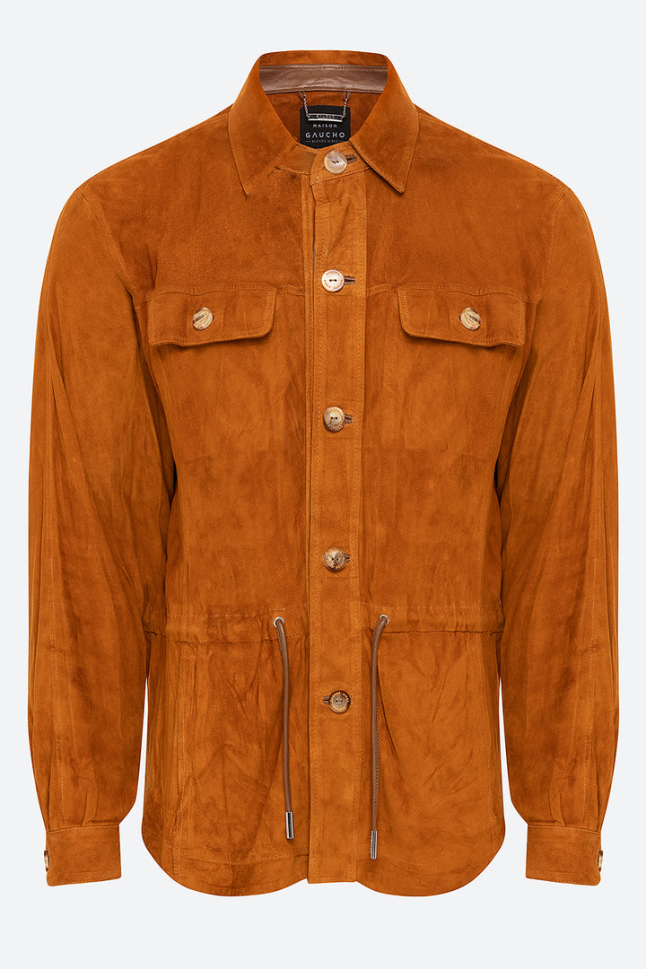 Sandro Suede Overshirt in Cognac