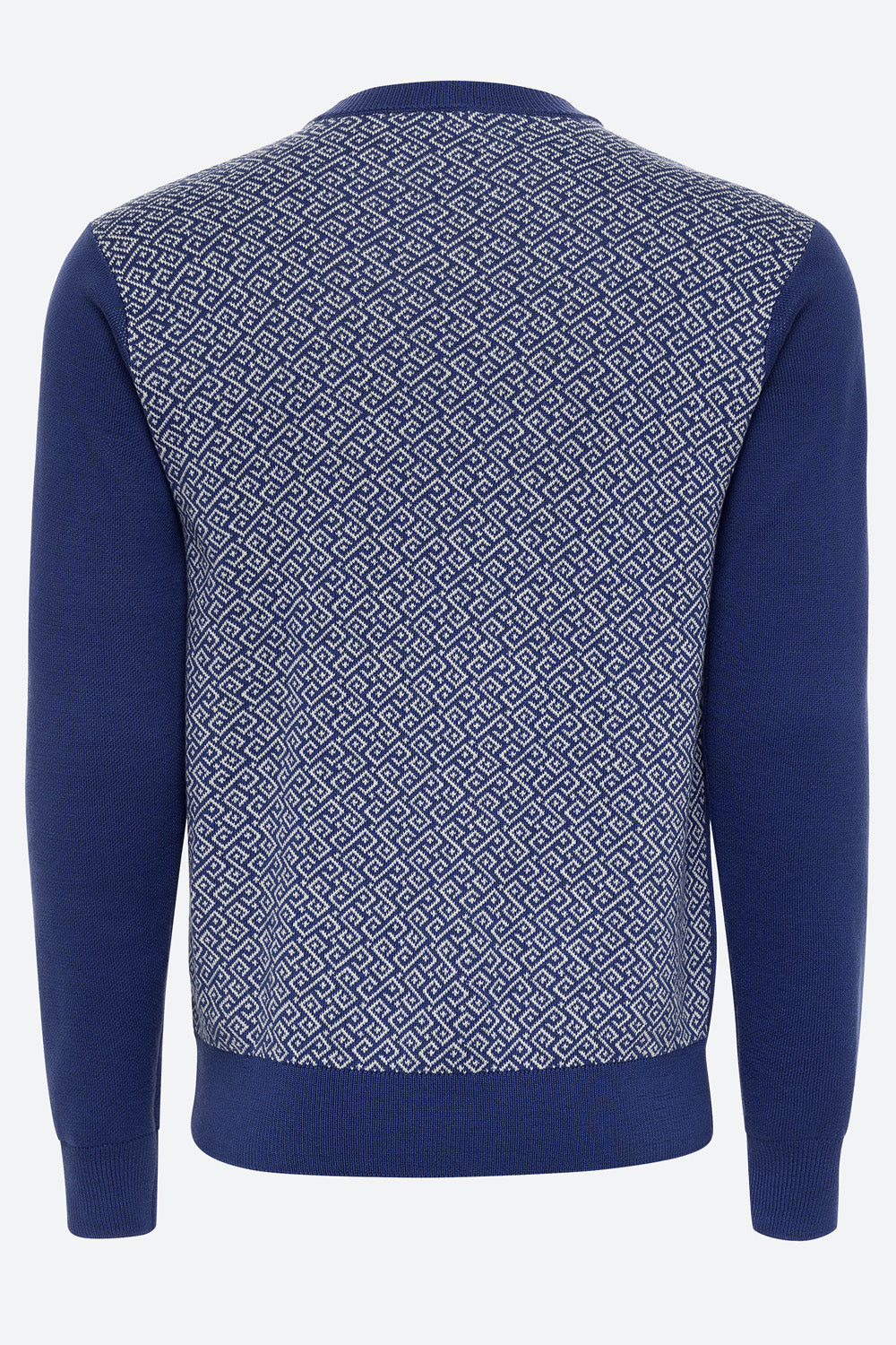 Ivo Cotton Knit Logo Back Sweater in Blue and Off-White