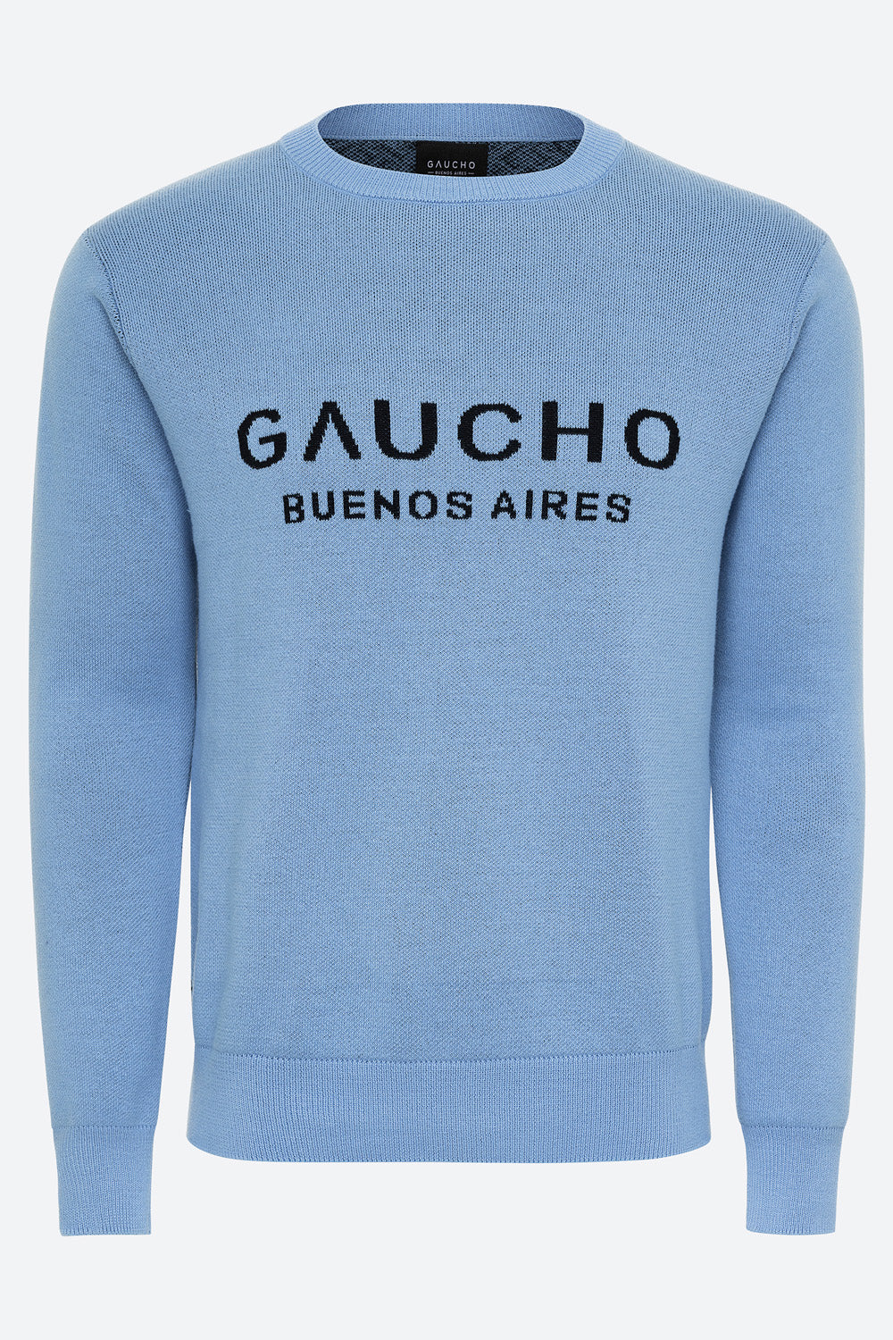 Ivo Cotton Knit Logo Back Sweater in Light Blue and Black