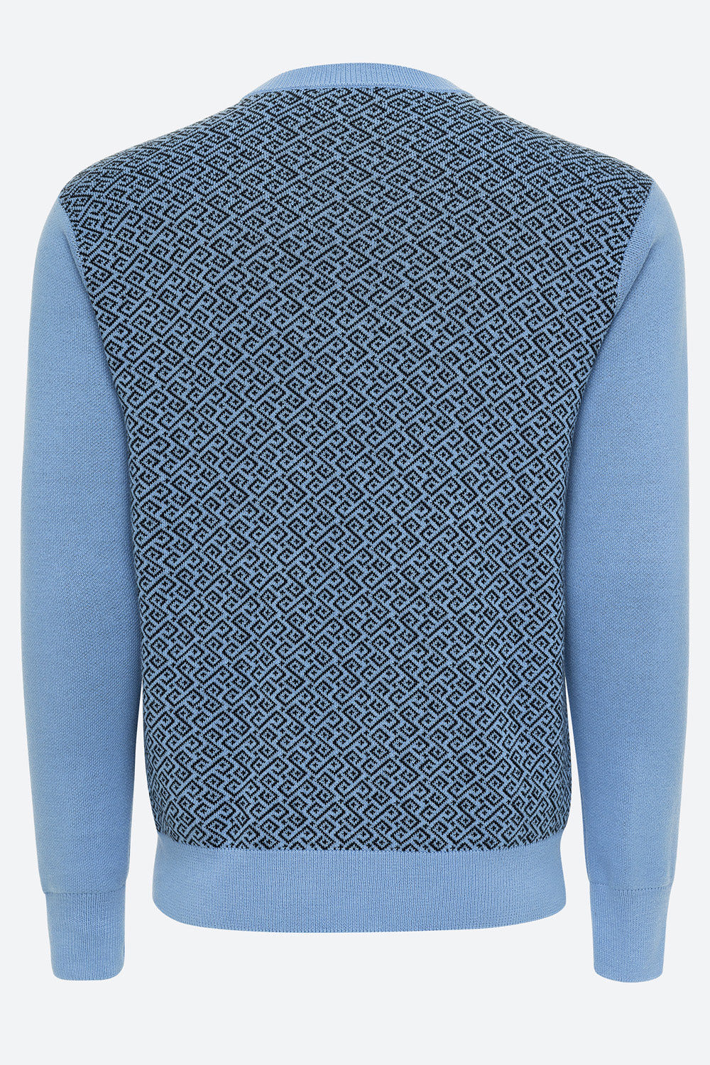 Ivo Cotton Knit Logo Back Sweater in Light Blue and Black
