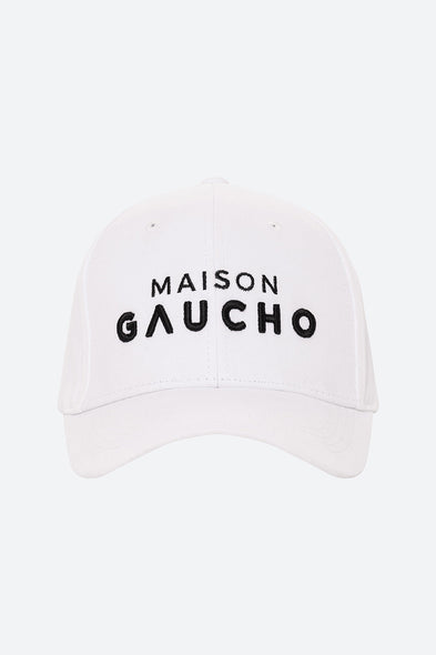 Women's Maison Gaucho Cap in White with Black Embroidery