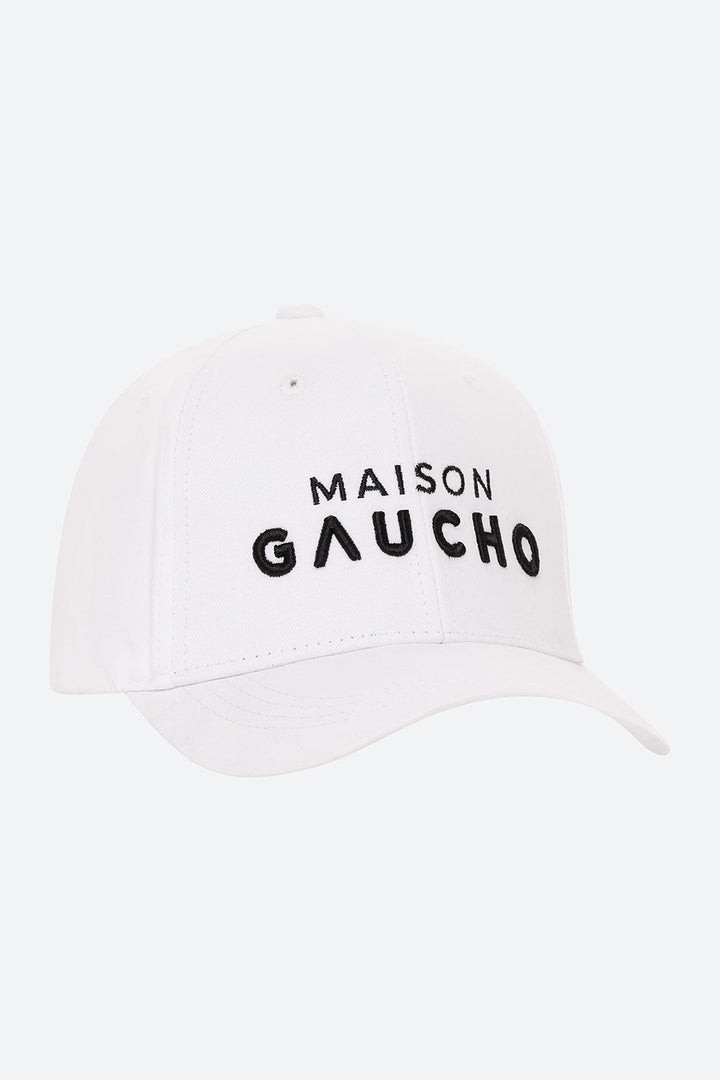 Women's Maison Gaucho Cap in White with Black Embroidery